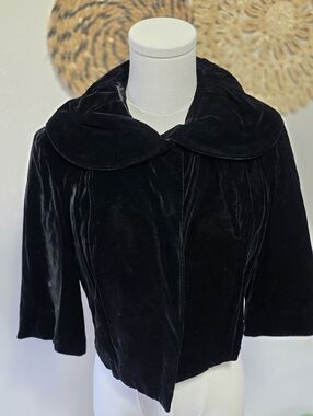 Black Velvet Vintage Union Made Cropped Peter Pan Collar Jacket S Jackie O